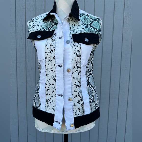 Sandro Jackets & Blazers - Sandro White Reptile Denim Vest
